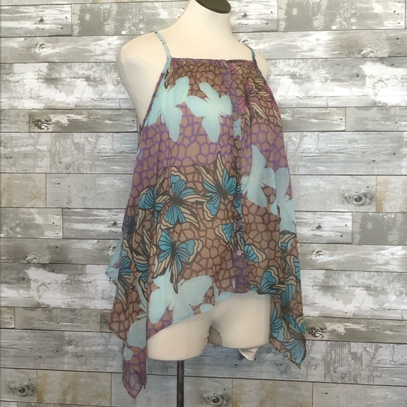 ❤️ (3/$15) Sz M Fire LA Sheer Butterfly Tank Top Blouse - Picture 2 of 6